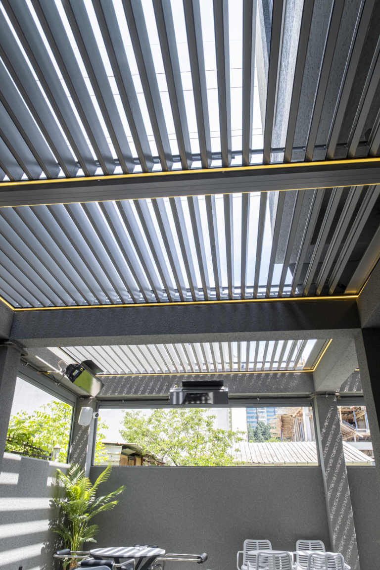 Aluminum pergola system installed on a terrace